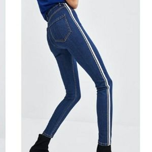 ZARA High waisted Denim Pants with Racing Stripe